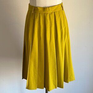 Vintage Green Chartreuse Pleated Skirt - Small